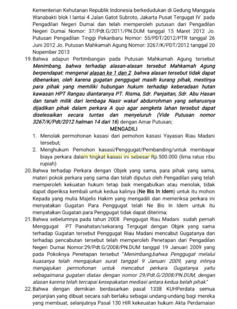 Berkas Gugatan Yayasan Riau Madani Lawan PT Panahatan