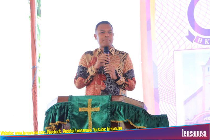 Kapolres Labuhanbatu AKBP James Hasudungan Hutajulu, SIK, SH, MH, MIK, Saat Menyampaikan Pesan Kepada Jemaat HKBP Rantauprapat Ikut Mendukung Berantas Narkoba, Minggu (10/9/2023)